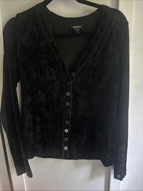 Worth Black Velvet Button-Front Cardigan